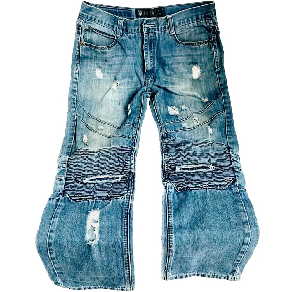 Krome Moto Jeans 33 34 Men Blue Ripped Distressed Denim Streetwear Grunge Skater